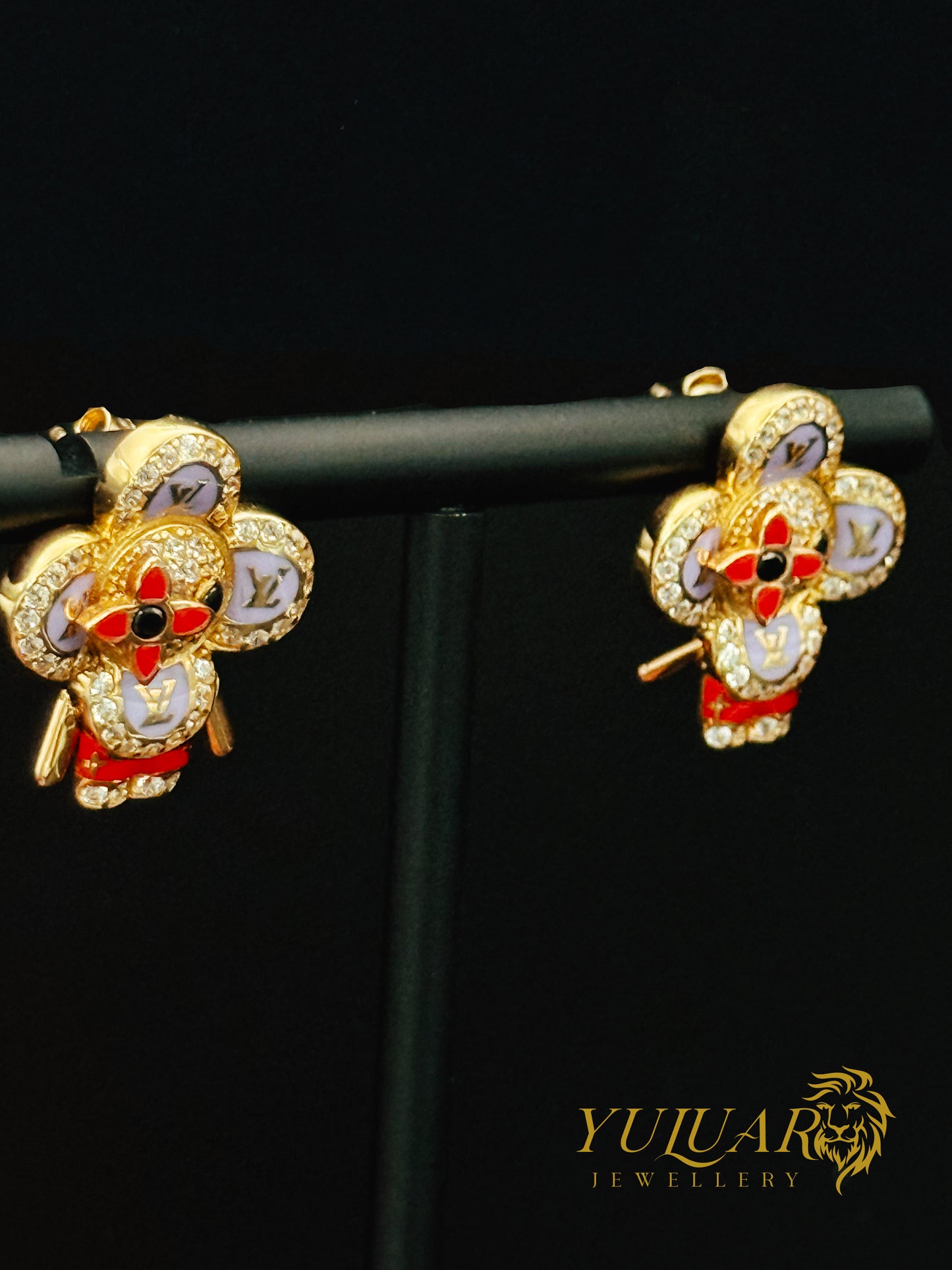 14K Yellow Gold Designer-Inspired Earrings – Cubic Zirconia Accents