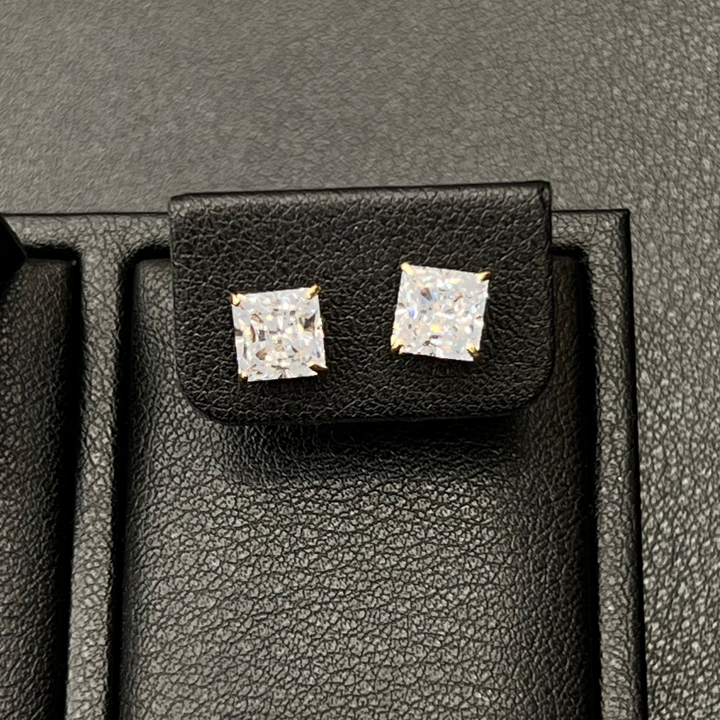 Square CZ Stud Earrings 14K Gold