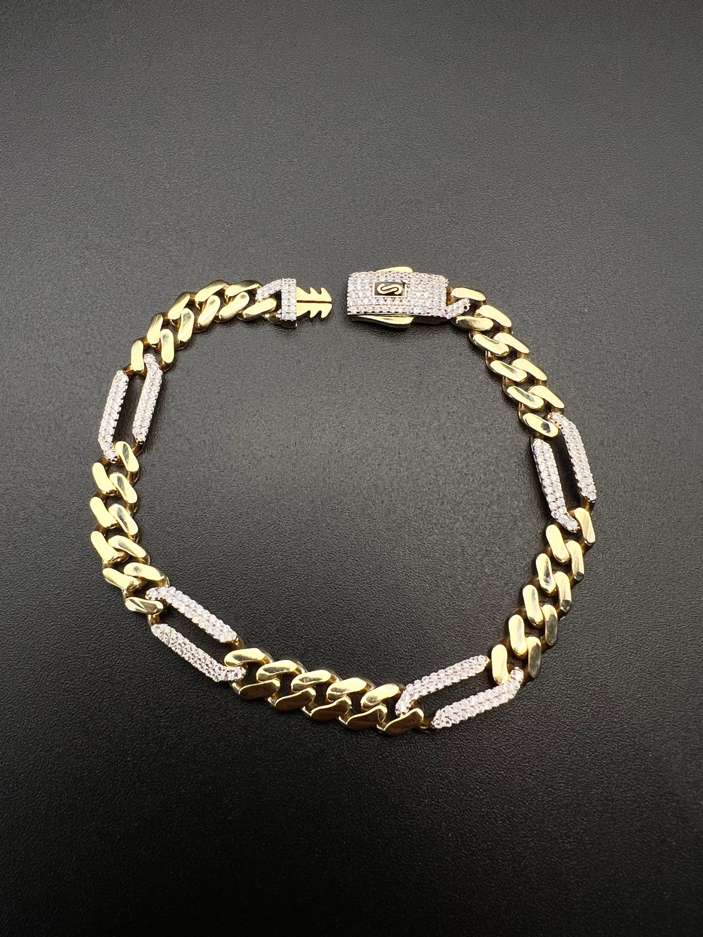 10K Unisex Hollow Figaro Monaco Bracelet