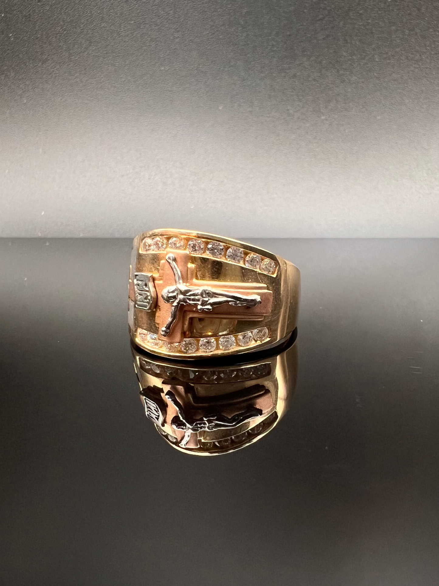 14K Men's Crucifix Ring two-tone