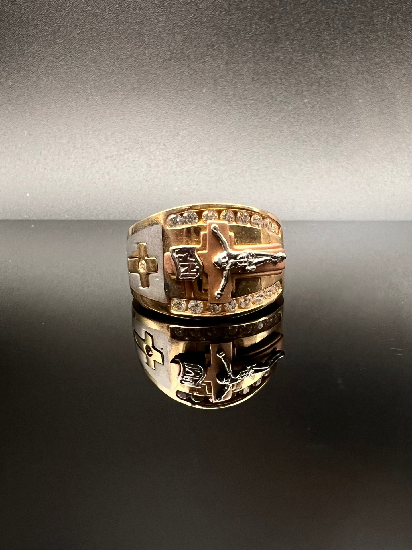 14K Men's Crucifix Ring two-tone