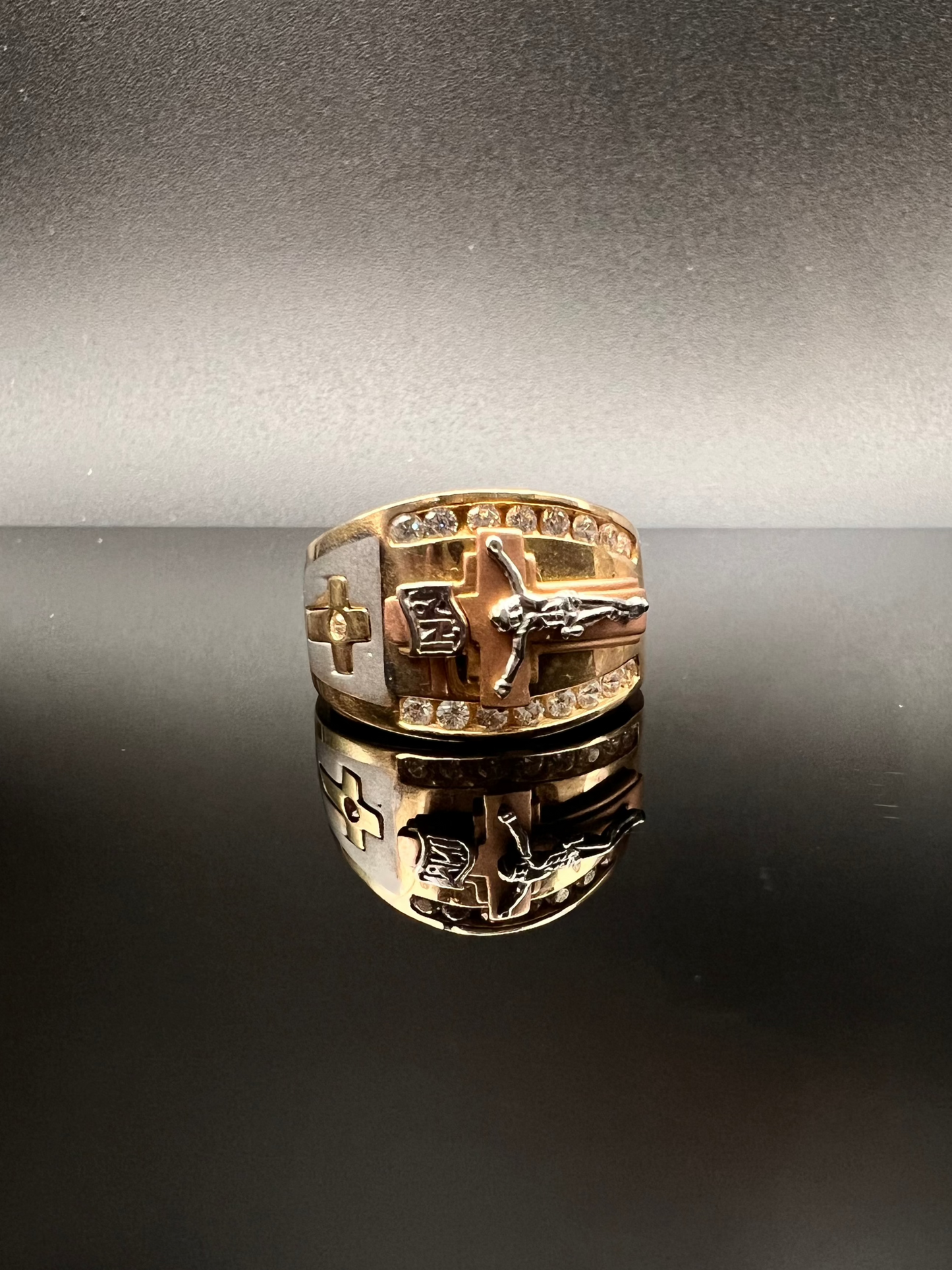 14K Men's Crucifix Ring two-tone