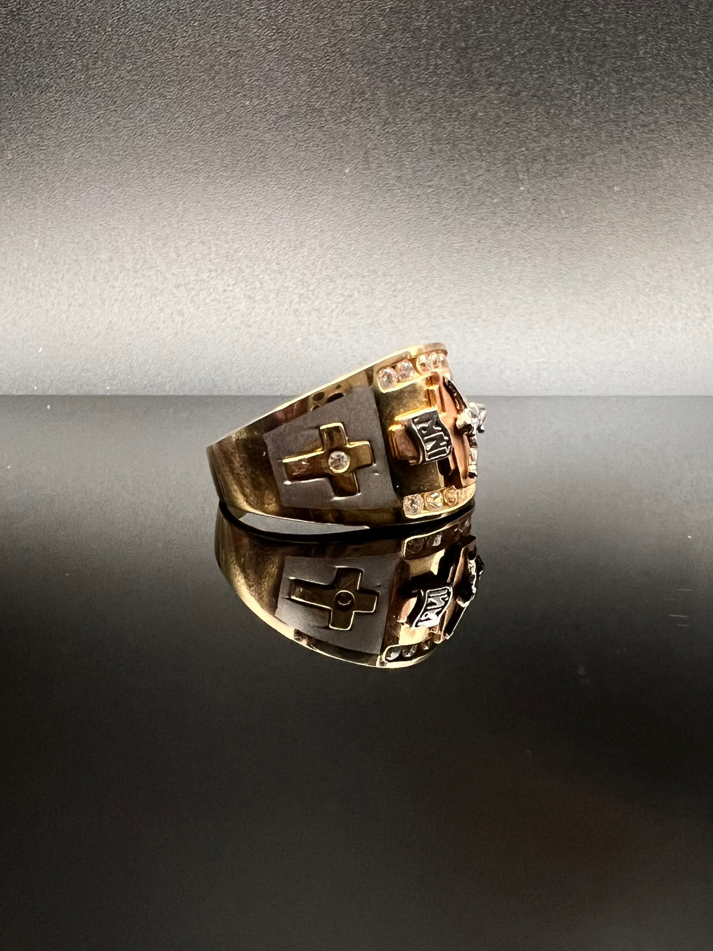 14K Men's Crucifix Ring two-tone