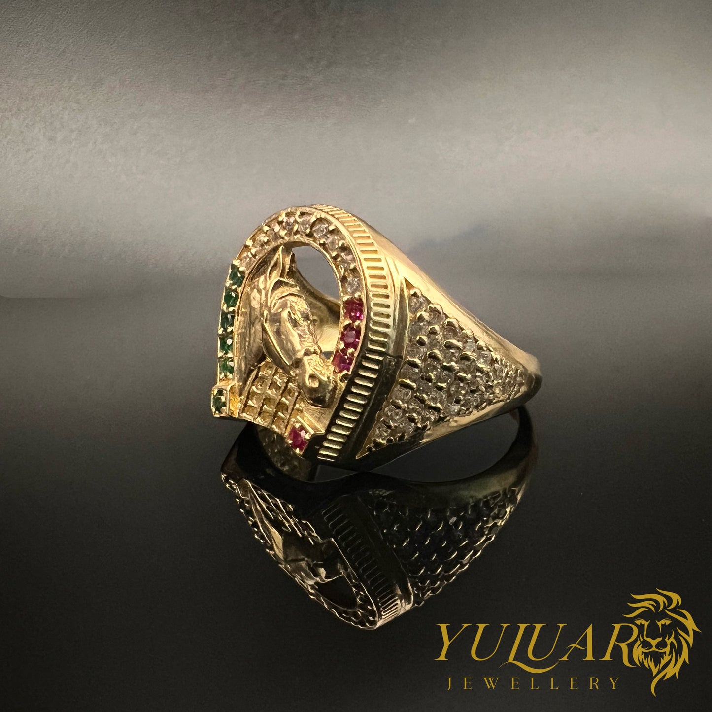 14K Men's Horseshoe Ring CZ