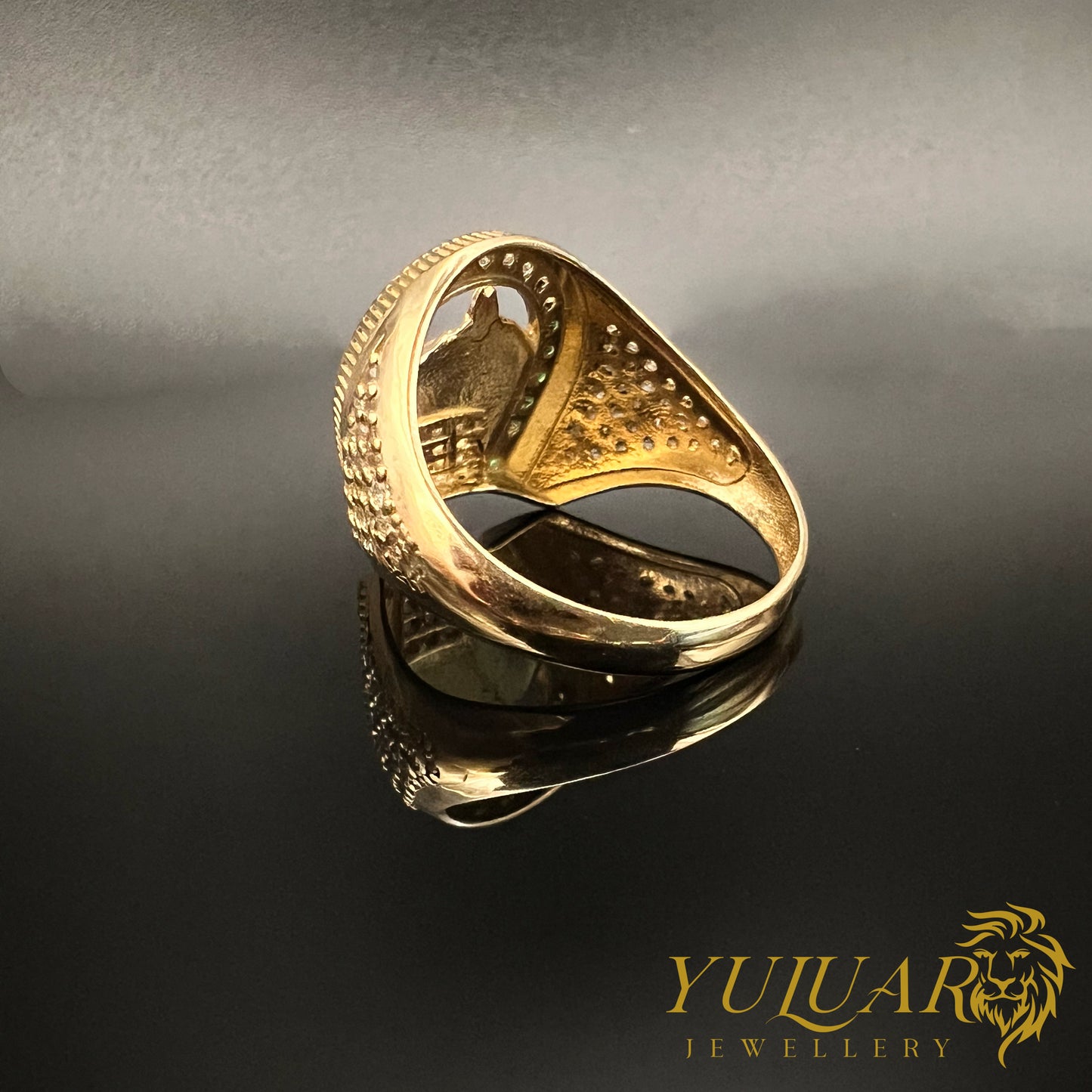 14K Men's Horseshoe Ring CZ