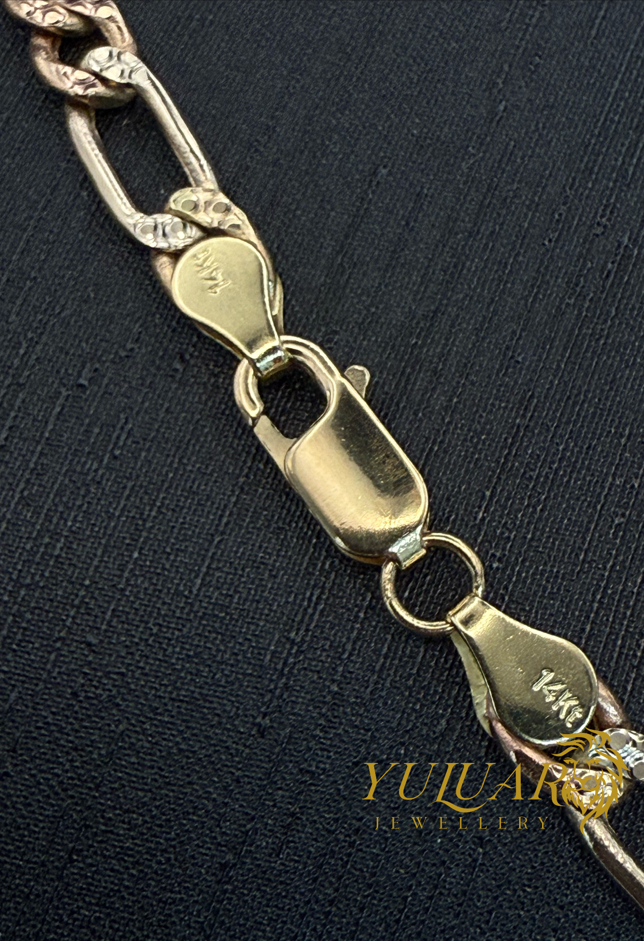 14K FIGARO SEMI-SOLID CHAIN 3-TONES DIAMOND-CUT
