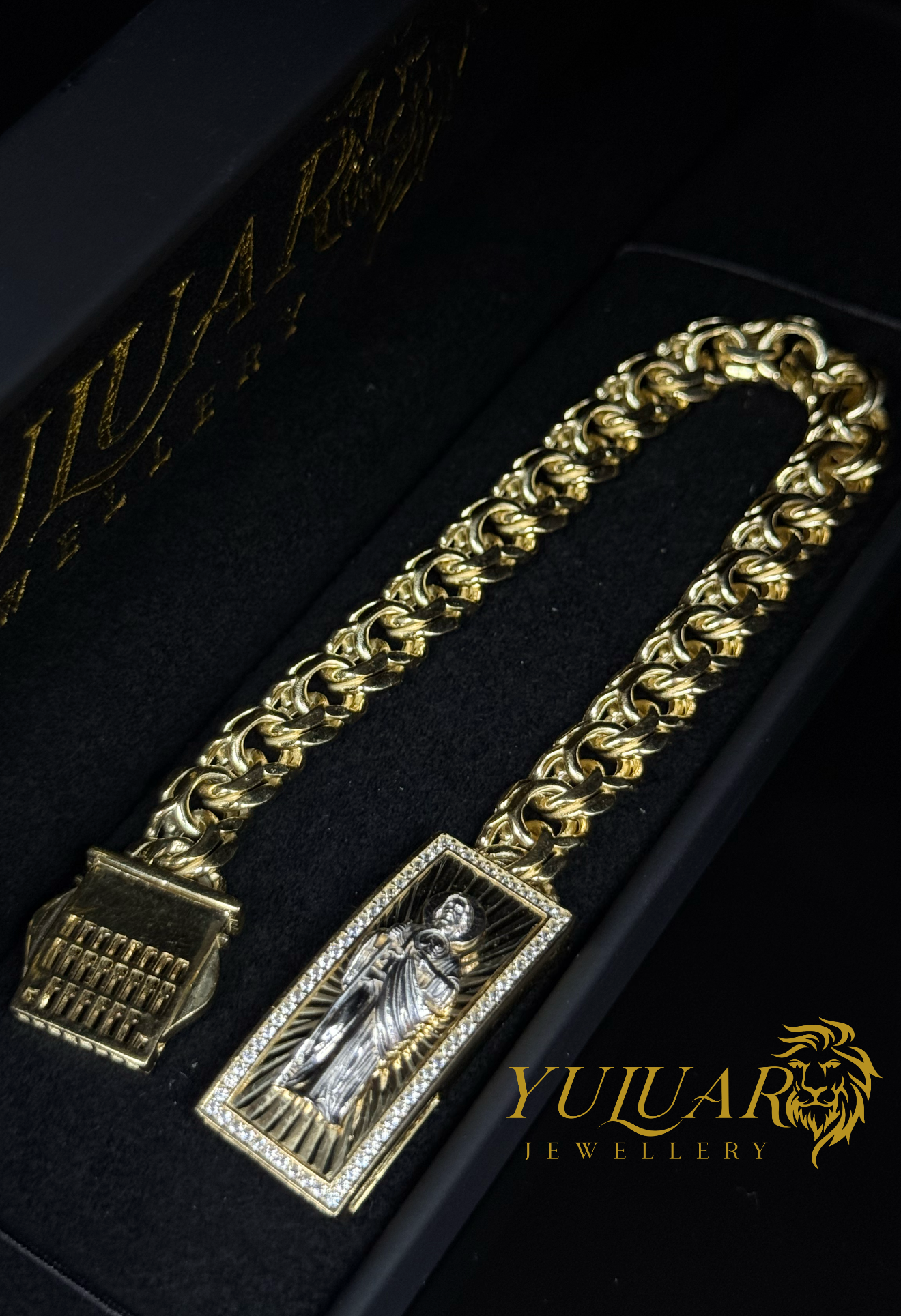 14K CHINO LINK ST JUDE BOX LOCK BRACELET 9MM