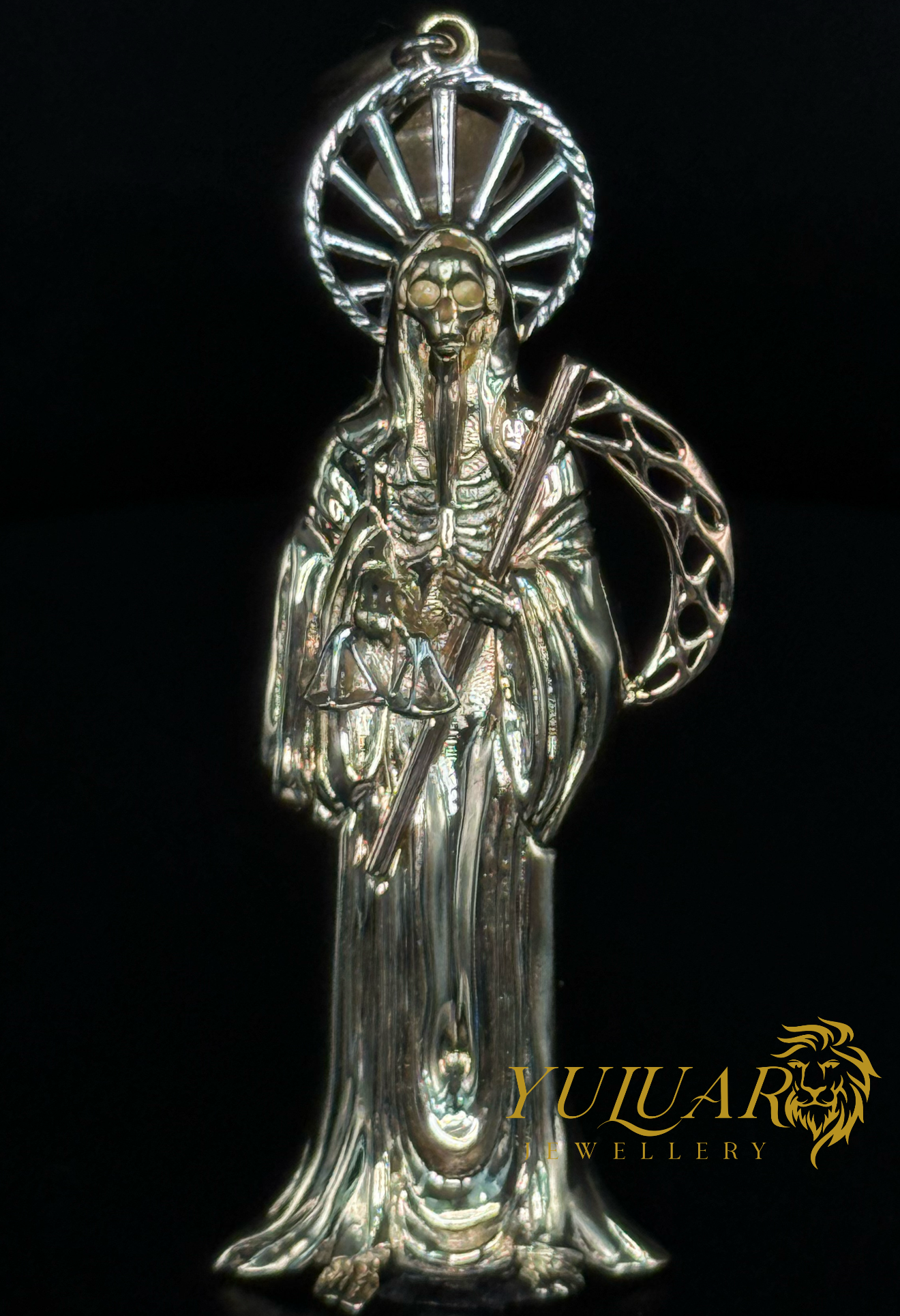 14K Santa Muerte Pendant 3-Tones 2''