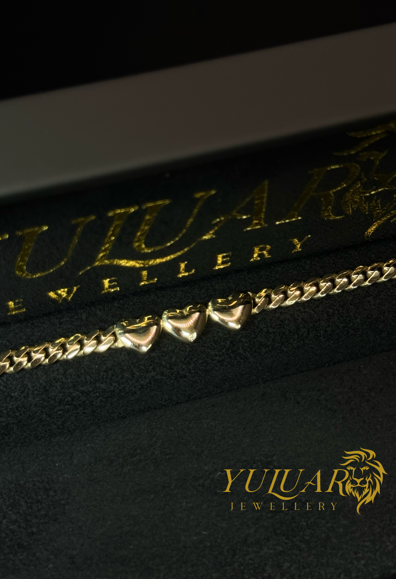 14K PUFF HEART MONACO LINK BRACELET 4MM