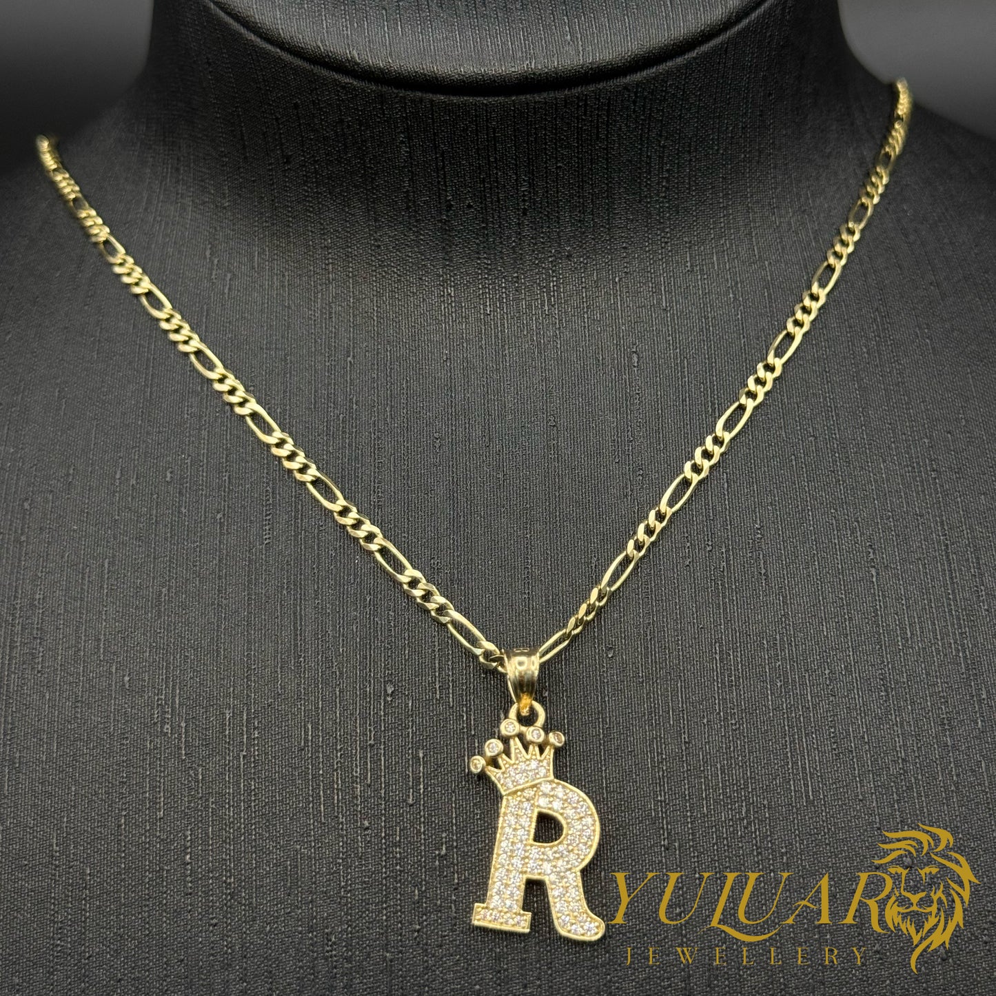 Crown Letter Pendant 14K CZ