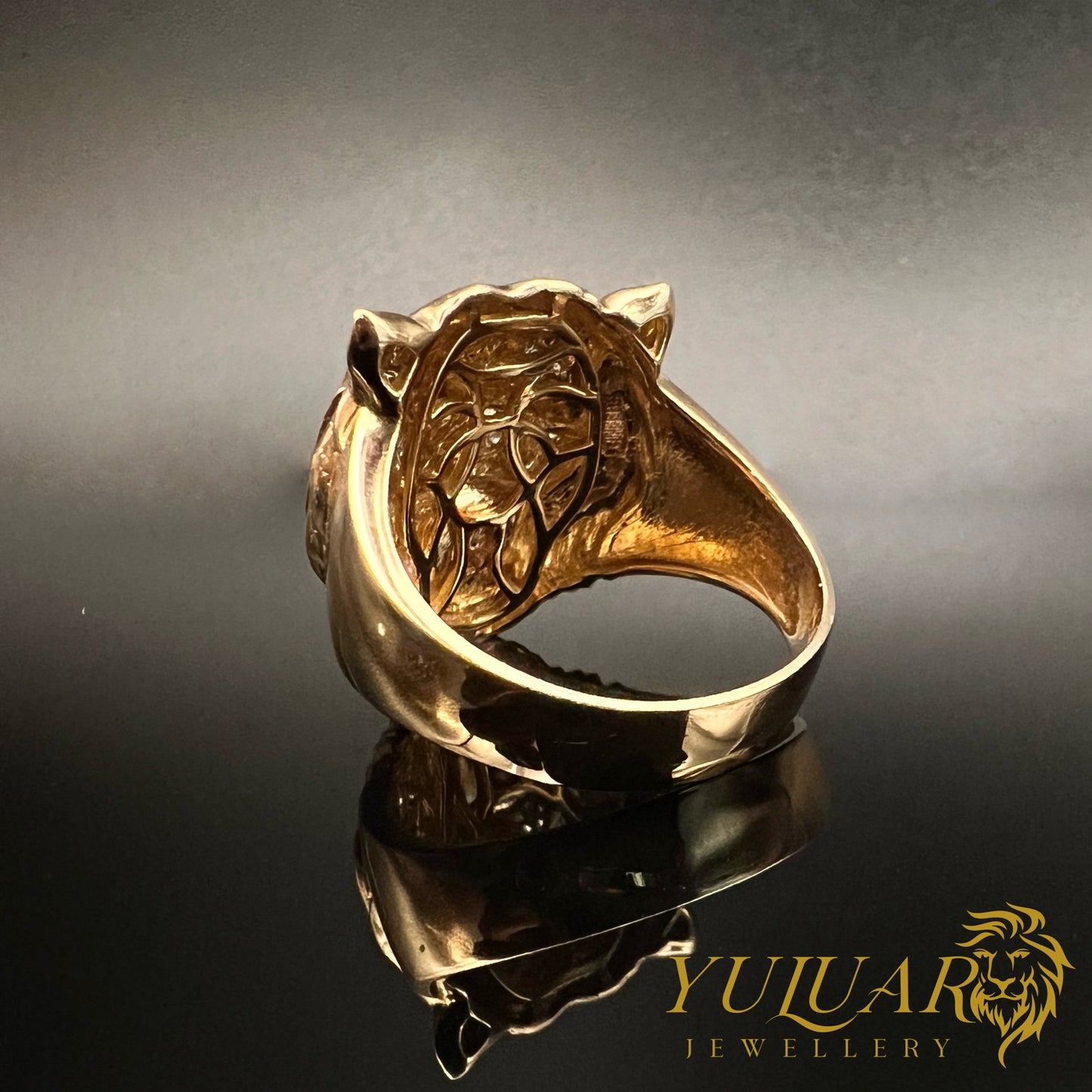 14K Men's Lion Ring CZ