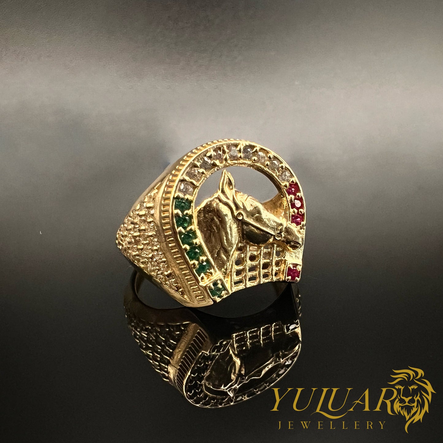 14K Men's Horseshoe Ring CZ
