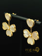 14K Gold Earrings with Natural Mother of Pearl – Heart Clover Design