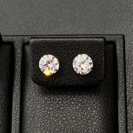 Round CZ Stud Earrings 14K