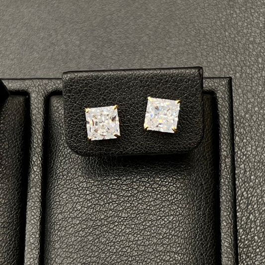 Square CZ Stud Earrings 14K Gold