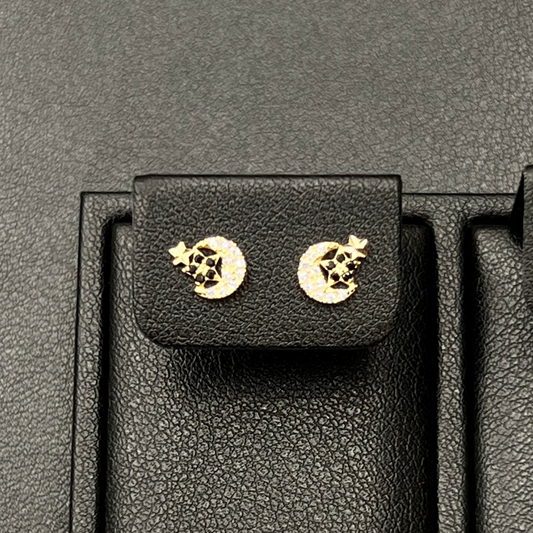 Moon Stud Earrings 14K Gold