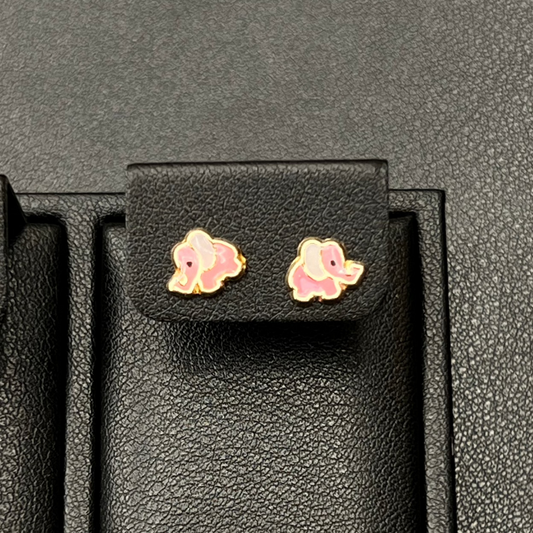 Pink Elephant Stud Earrings 14K Gold