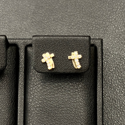 Double Cross Stud Earrings 14K Gold