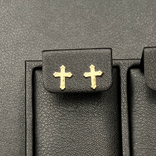 Cross Stud Earrings 14K Gold