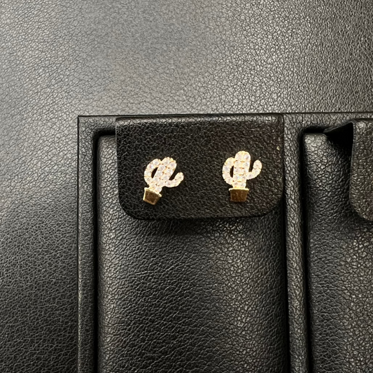 Cactus Stud Earrings 14K Gold