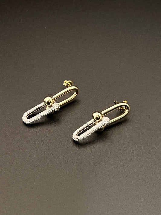 Fancy Women's Earrings CZ 10K Gold