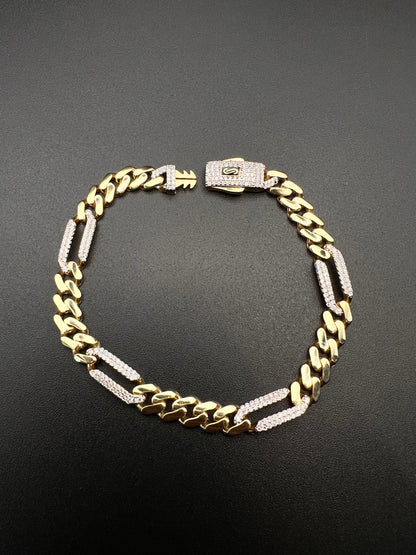 10K Unisex Hollow Figaro Monaco Bracelet