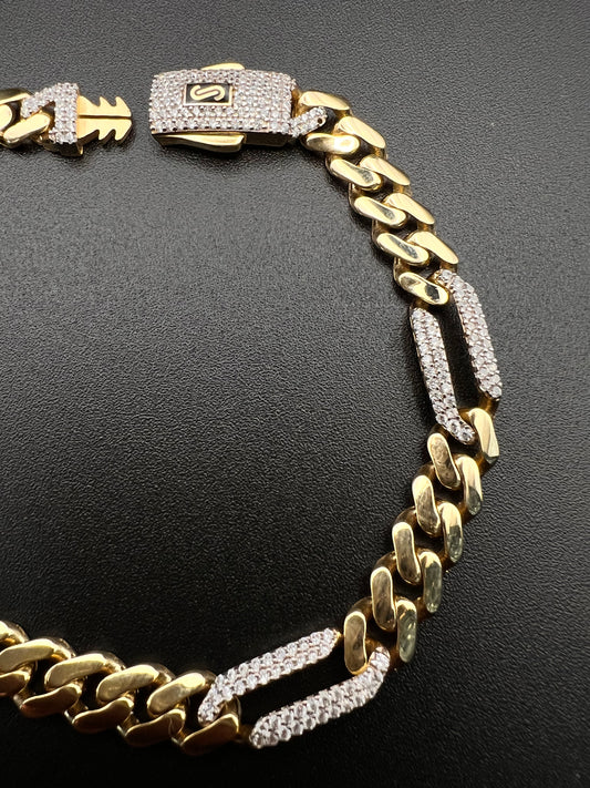 10K Unisex Hollow Figaro Monaco Bracelet
