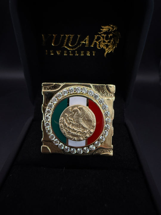 Men's Ring - Mexican Flag with Nugget Design 14k