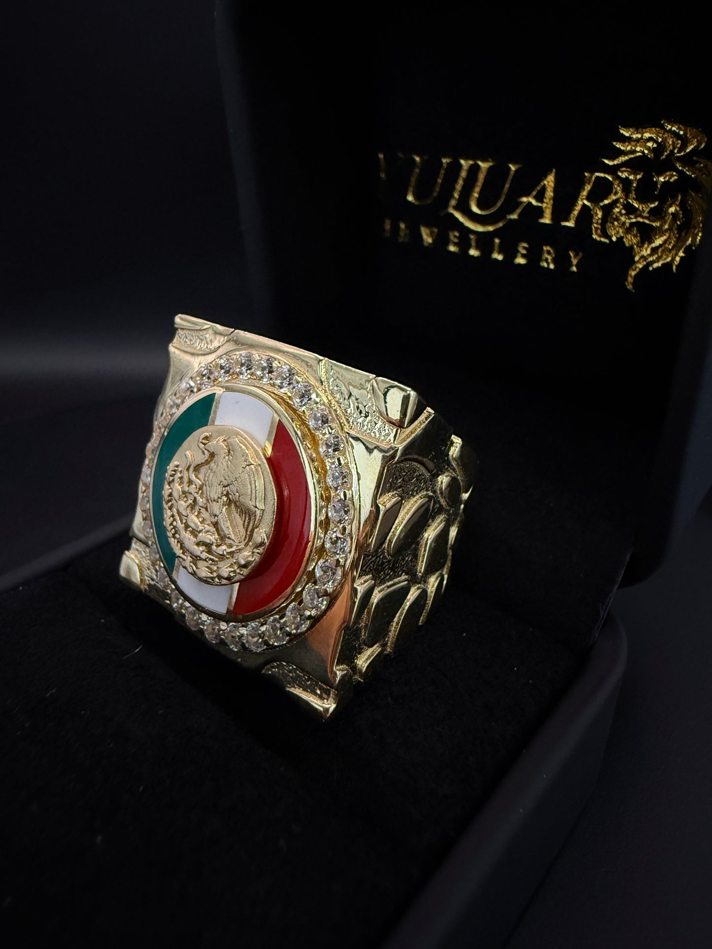 Men's Ring - Mexican Flag with Nugget Design 14k