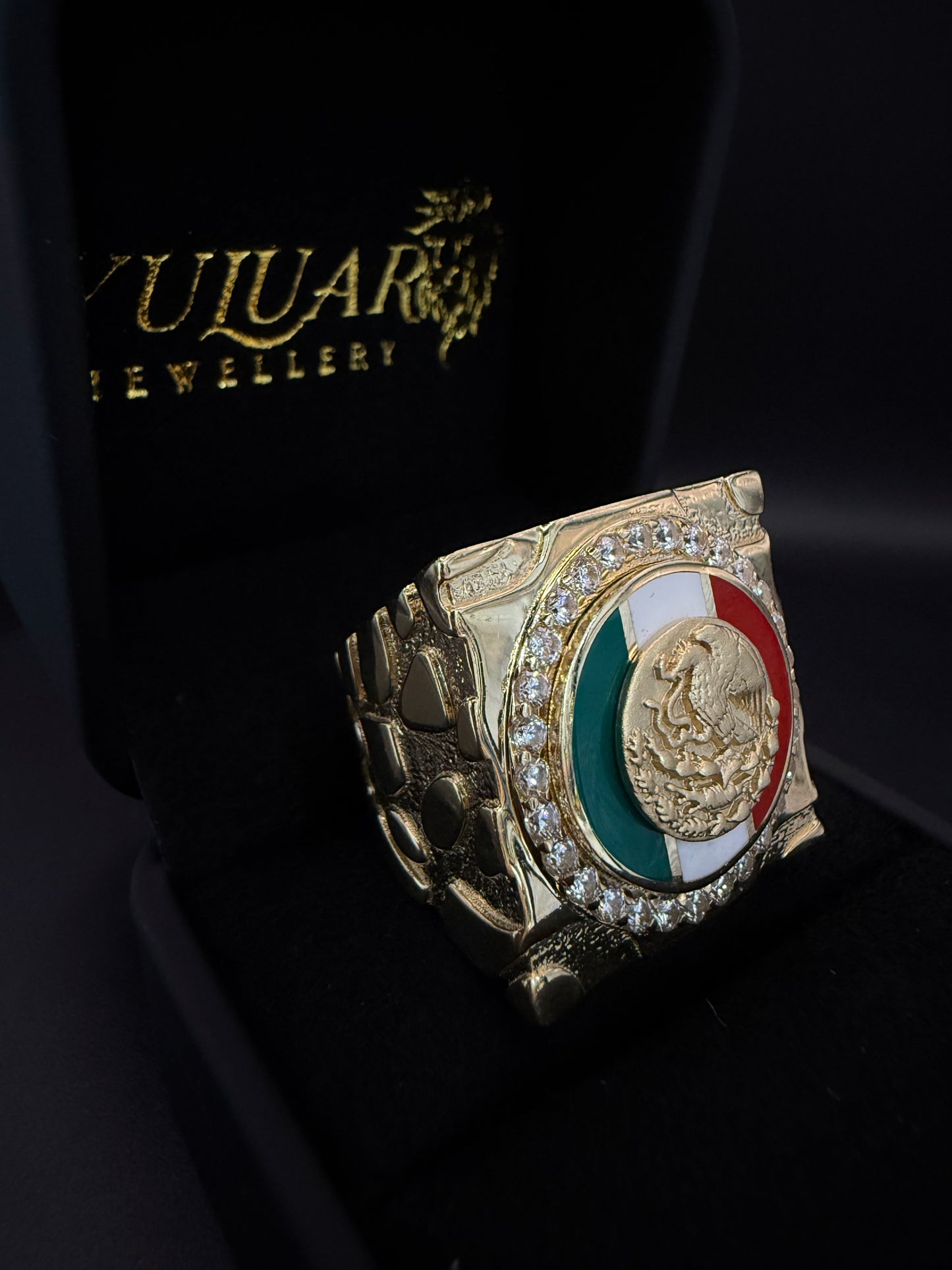 Men's Ring - Mexican Flag with Nugget Design 14k