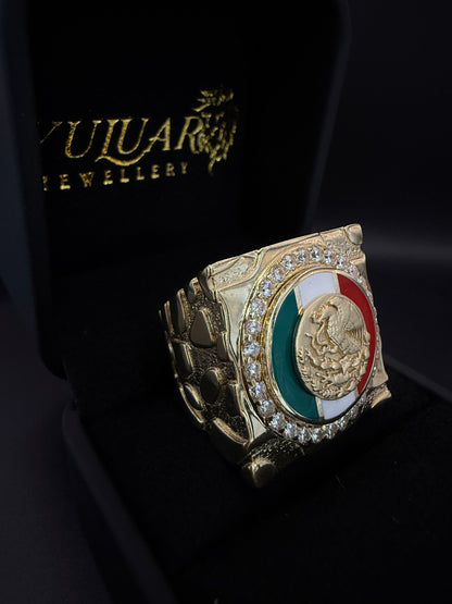 Men's Ring - Mexican Flag with Nugget Design 14k