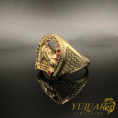 14K Men's Horseshoe Ring CZ