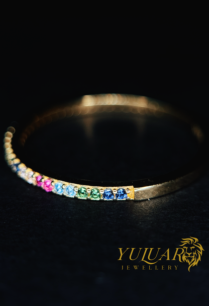 14K Half Eternity Multicoloured CZ Ring