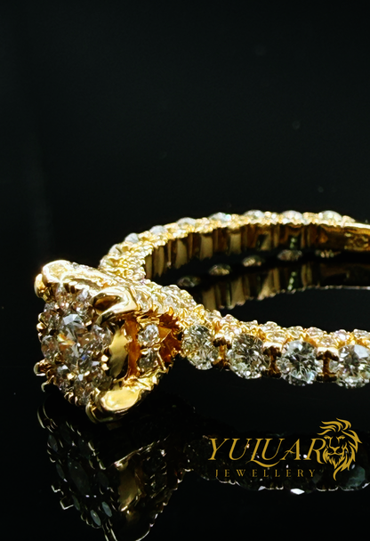1.10 CT TW ROUND BRILLIANT NATURAL DIAMOND ENGAGEMENT RING PAVE BAND IN 14K YELLOW GOLD