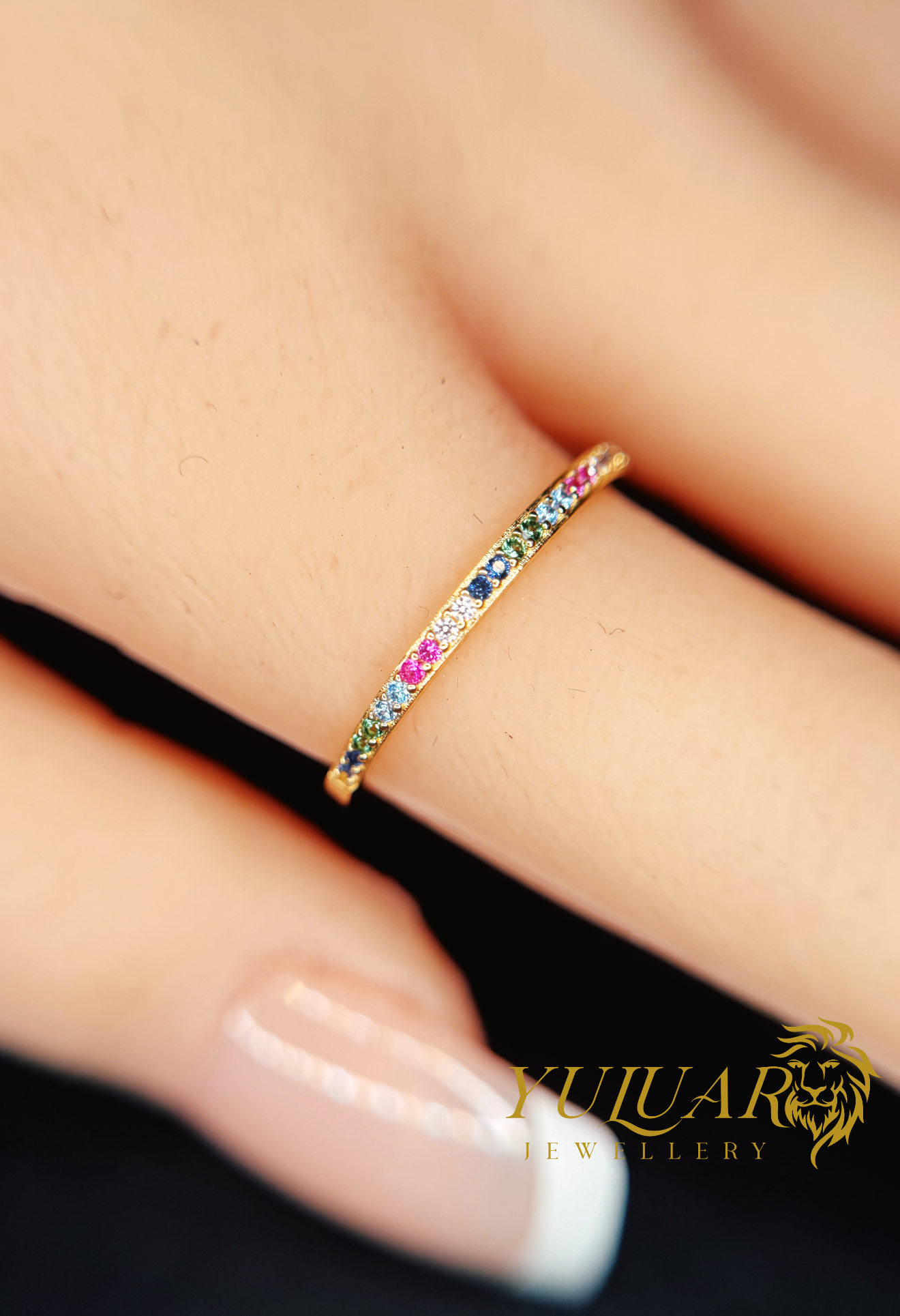 14K Half Eternity Multicoloured CZ Ring