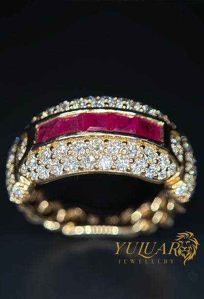 3.0 CT TW NATURAL DIAMOND AND RUBY MEN'S BAND RING IN 14K (VS)