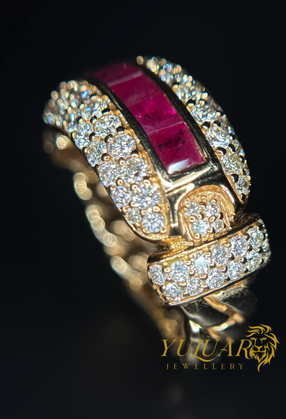 3.0 CT TW NATURAL DIAMOND AND RUBY MEN'S BAND RING IN 14K (VS)