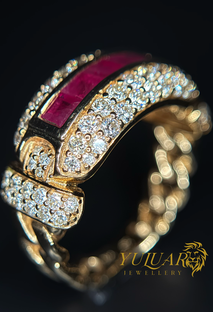 3.0 CT TW NATURAL DIAMOND AND RUBY MEN'S BAND RING IN 14K (VS)