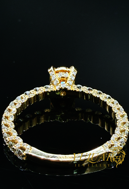 1.10 CT TW ROUND BRILLIANT NATURAL DIAMOND ENGAGEMENT RING PAVE BAND IN 14K YELLOW GOLD