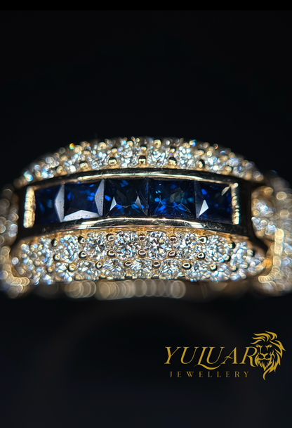 2.85 CT TW NATURAL DIAMOND AND SAPPHIRE MEN'S BAND RING IN 14K (VS)