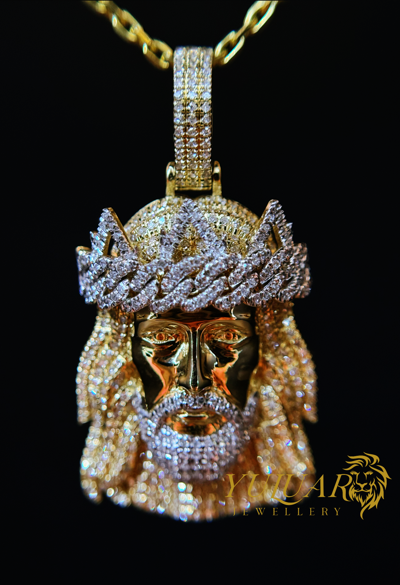14K JESUS FACE PENDANT 0.65 CTS NATURAL DIAMOND