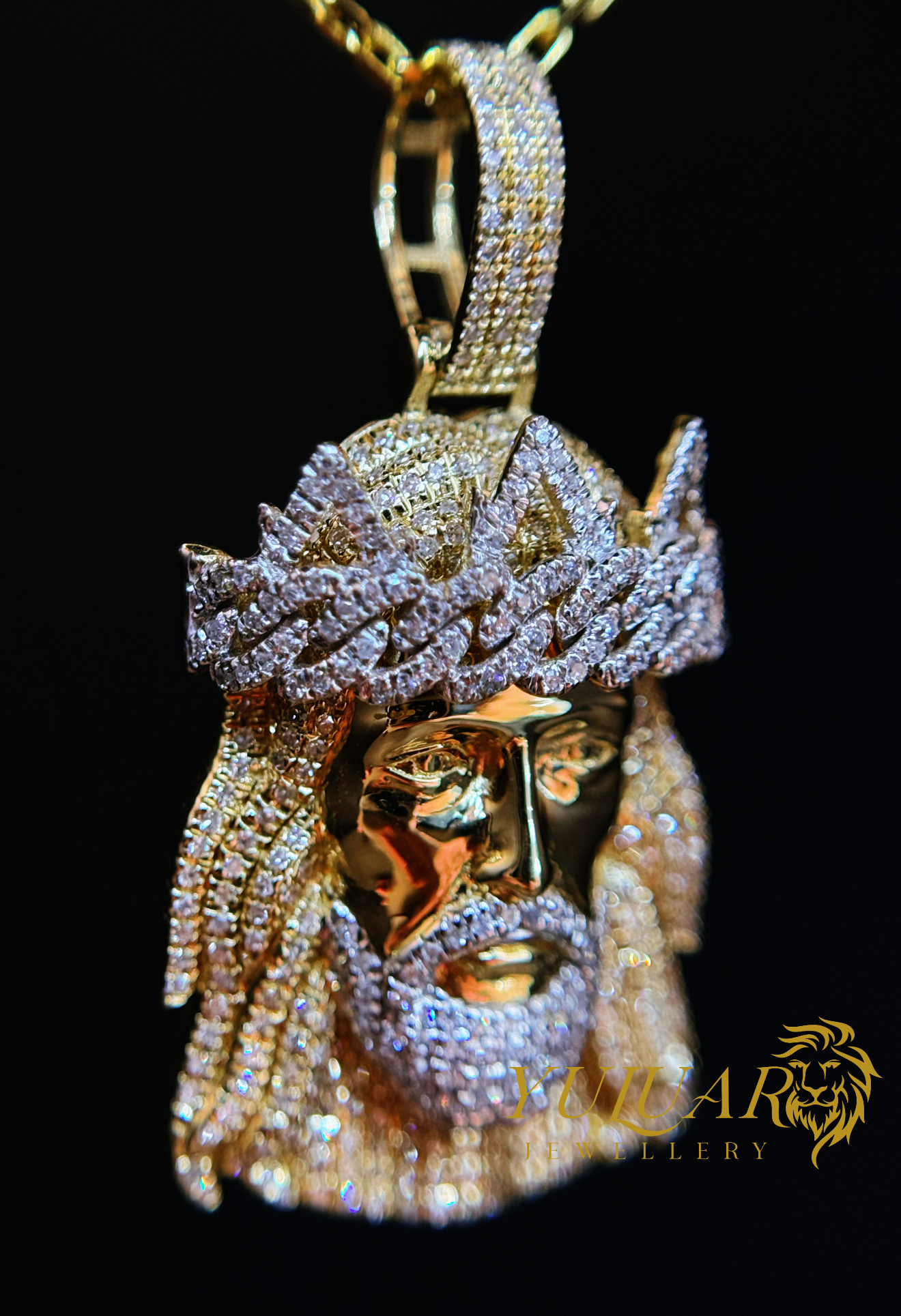 14K JESUS FACE PENDANT 0.65 CTS NATURAL DIAMOND