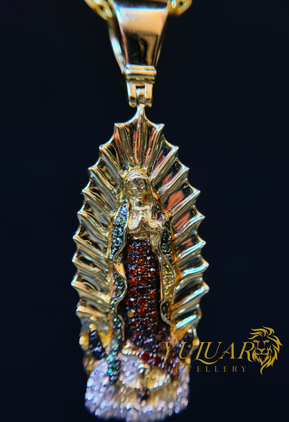 14K VIRGEN DE GUADALUPE PENDANT 0.45 CTS NATURAL DIAMONDS