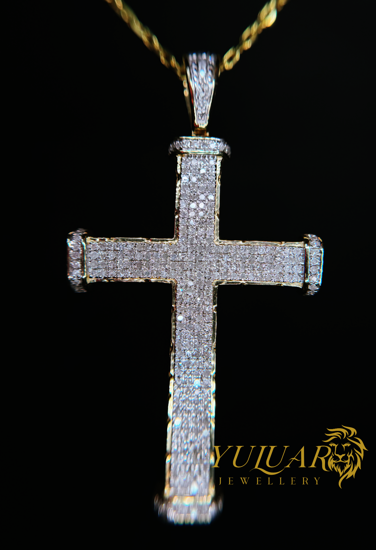 14K CROSS 0.95 CTS NATURAL DIAMOND PENDANT