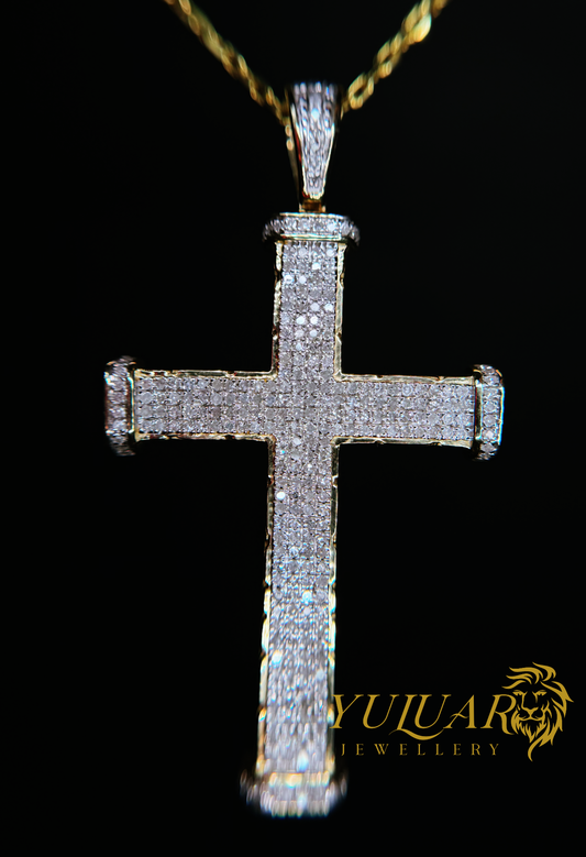 14K CROSS 0.95 CTS NATURAL DIAMOND PENDANT