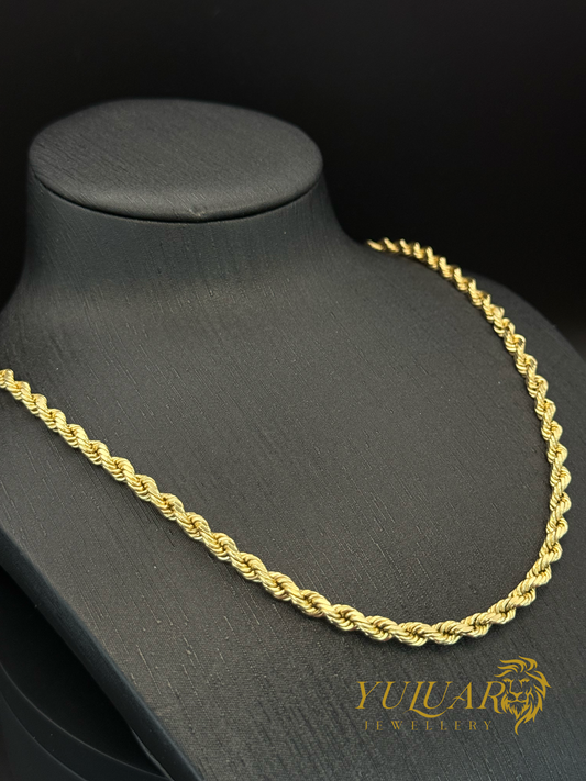 14K Solid Rope Diamond Cut Chain 26''
