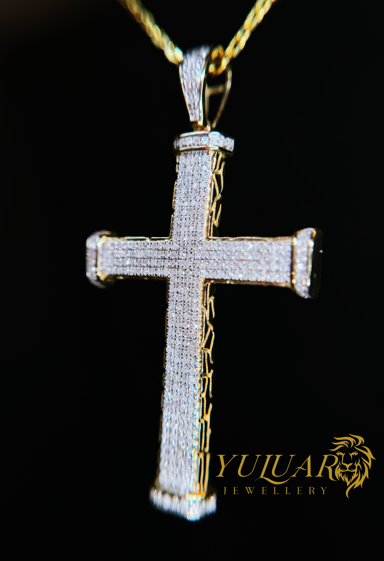 14K CROSS 0.95 CTS NATURAL DIAMOND PENDANT