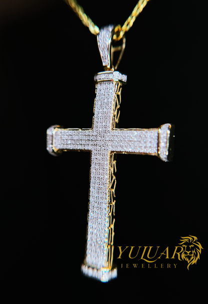 14K CROSS 0.95 CTS NATURAL DIAMOND PENDANT