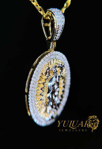 14K VIRGIN MARY O.32 CTS NATURAL DIAMOND PENDANT