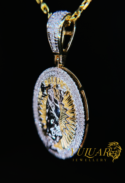 14K VIRGIN MARY O.32 CTS NATURAL DIAMOND PENDANT